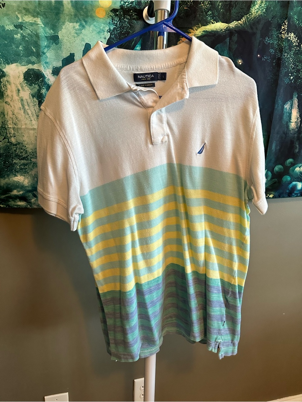 Nautica Cream Polo Shirt with Subtle Blue Trim